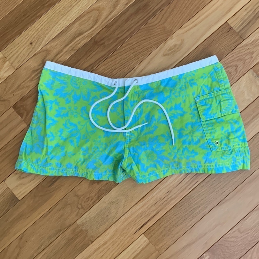 J. Crew Drawstring Pull-On Multicolor Neon Blue/ Neon Green Water/Swim Shorts